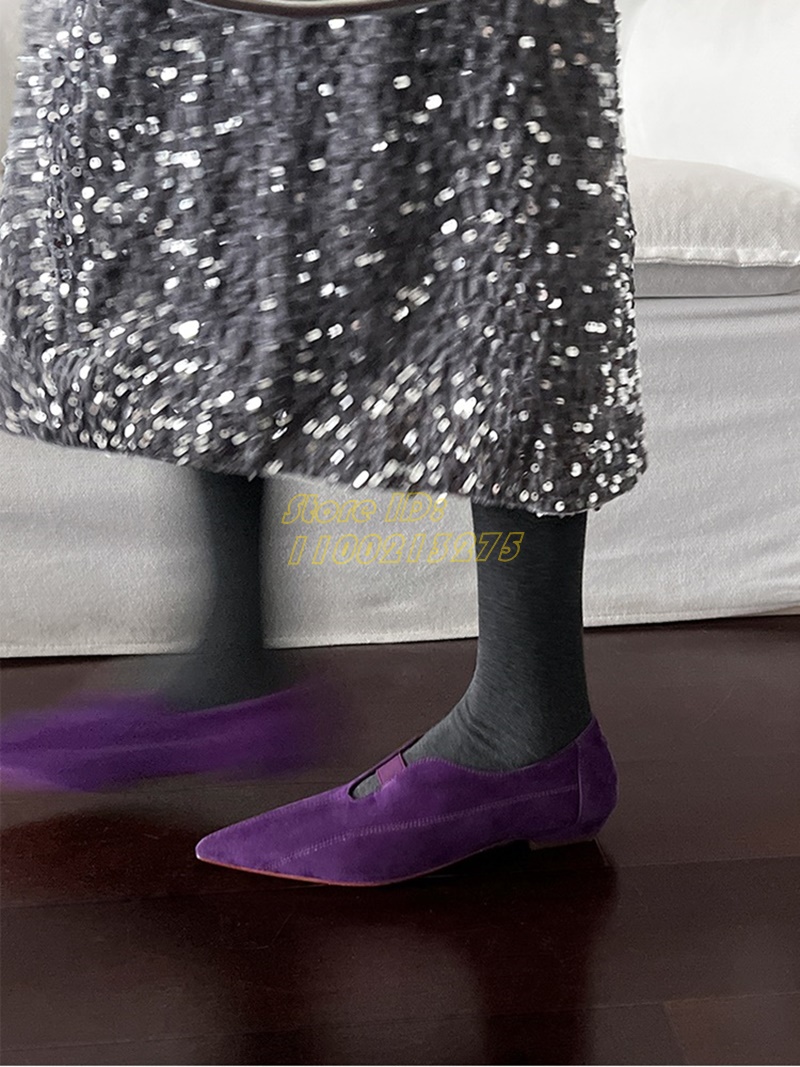 Women Shoes Winter - الأرجواني الجلد المدبوغ مدبب تو مضخات