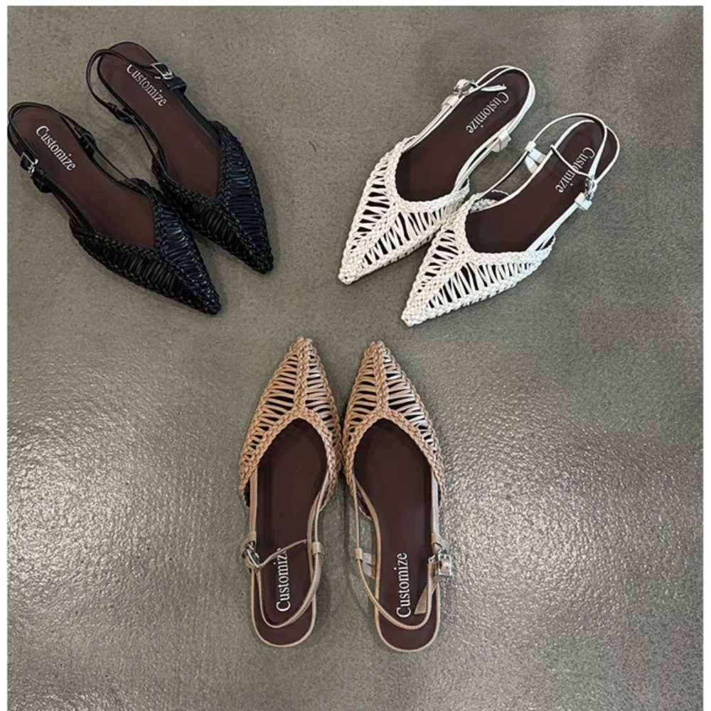 صنادل نسائية منسوجة مدببة على  - مراجعة Pointed Toe Flat وسعره