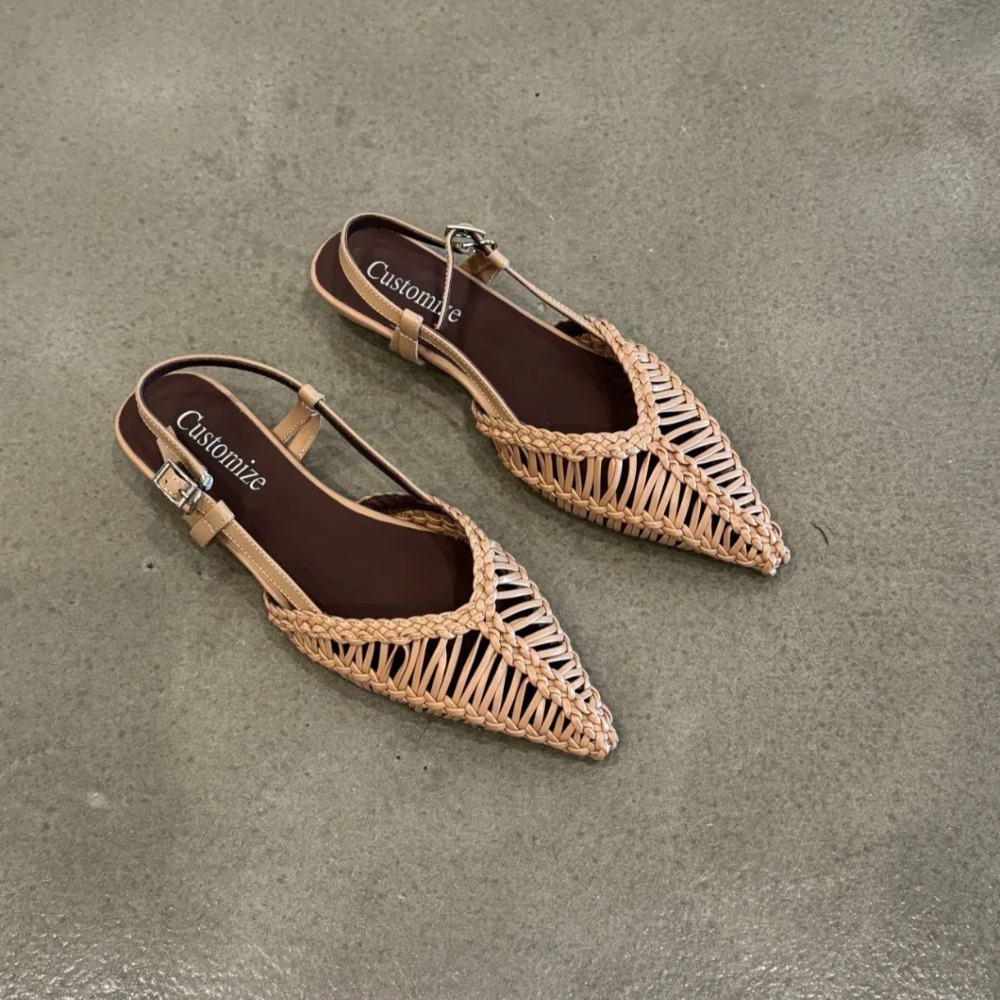 صنادل نسائية منسوجة مدببة على  - مراجعة Pointed Toe Flat وسعره