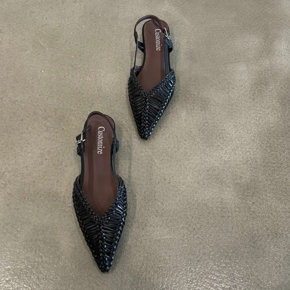 صنادل نسائية منسوجة مدببة على  - مراجعة Pointed Toe Flat وسعره