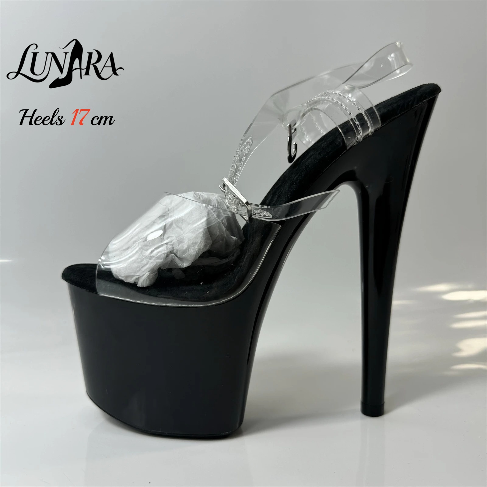 صنادل بكعب شفاف 17 سم/7 بوصة،  - مراجعة Clear Strap Heel وسعره